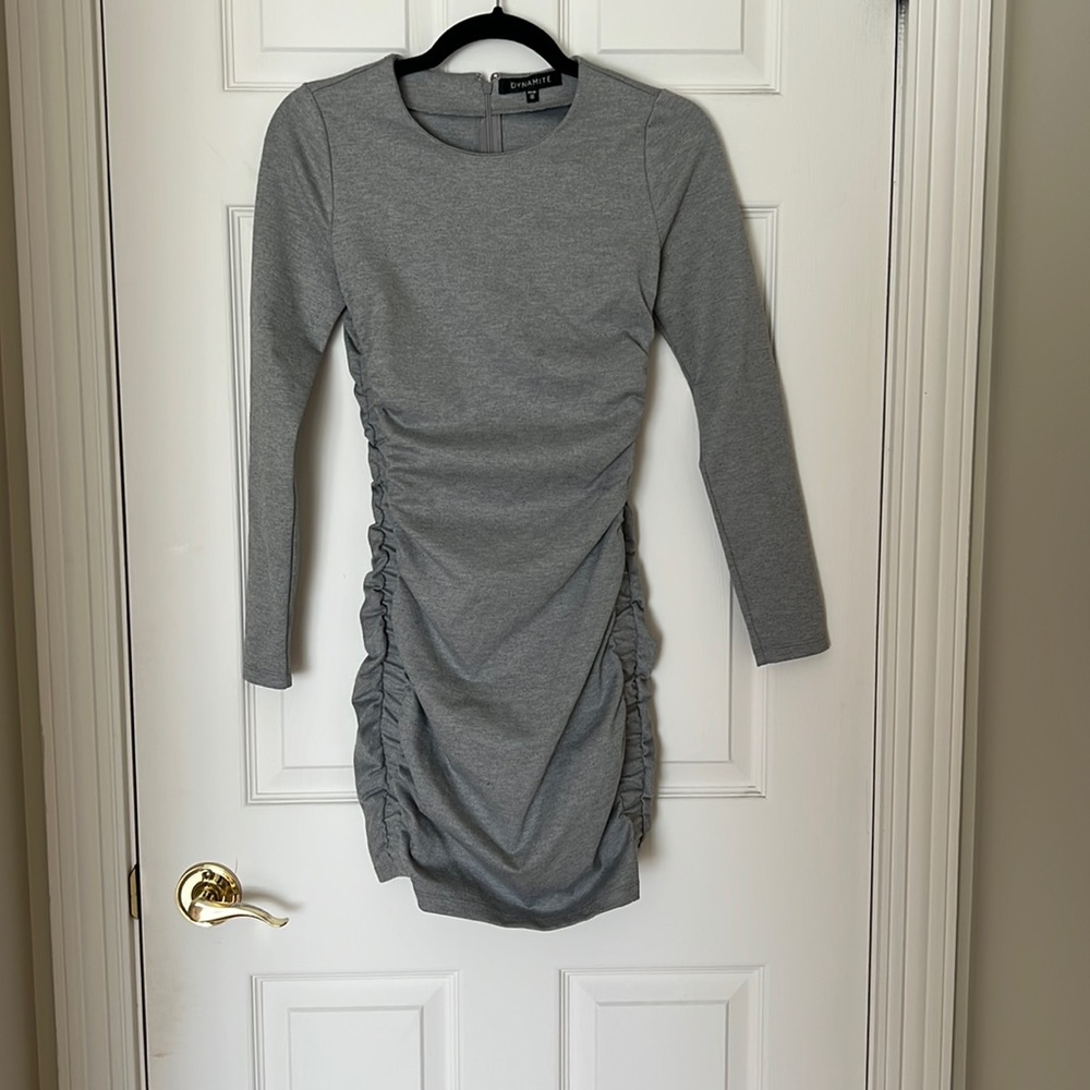 Long sleeve grey mini dress